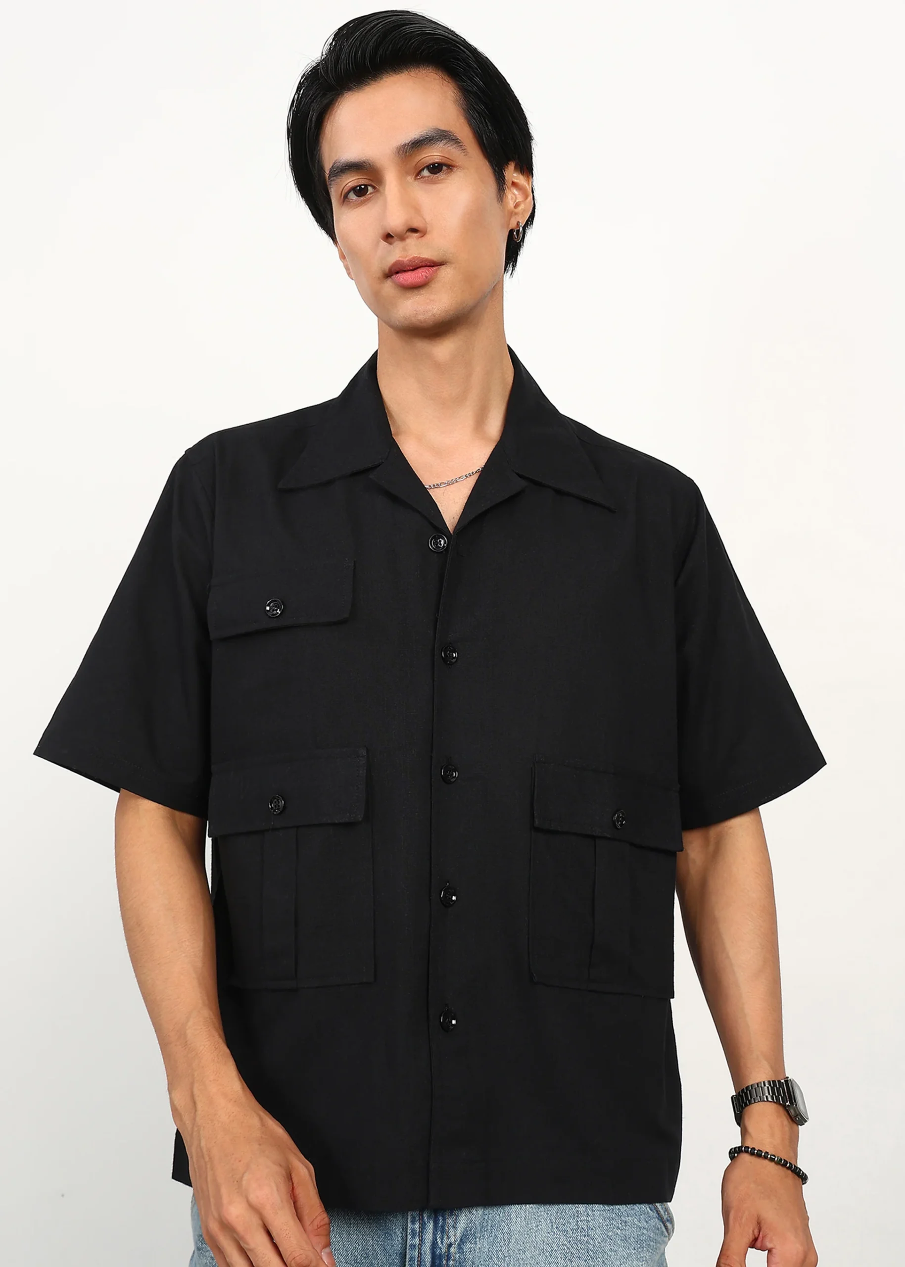 Black linen & cotton shirt
