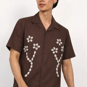 Brown Bloom Linen Shirt