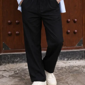 Midnight Black Relaxed-Fit Trousers | Himalaya Fabrics