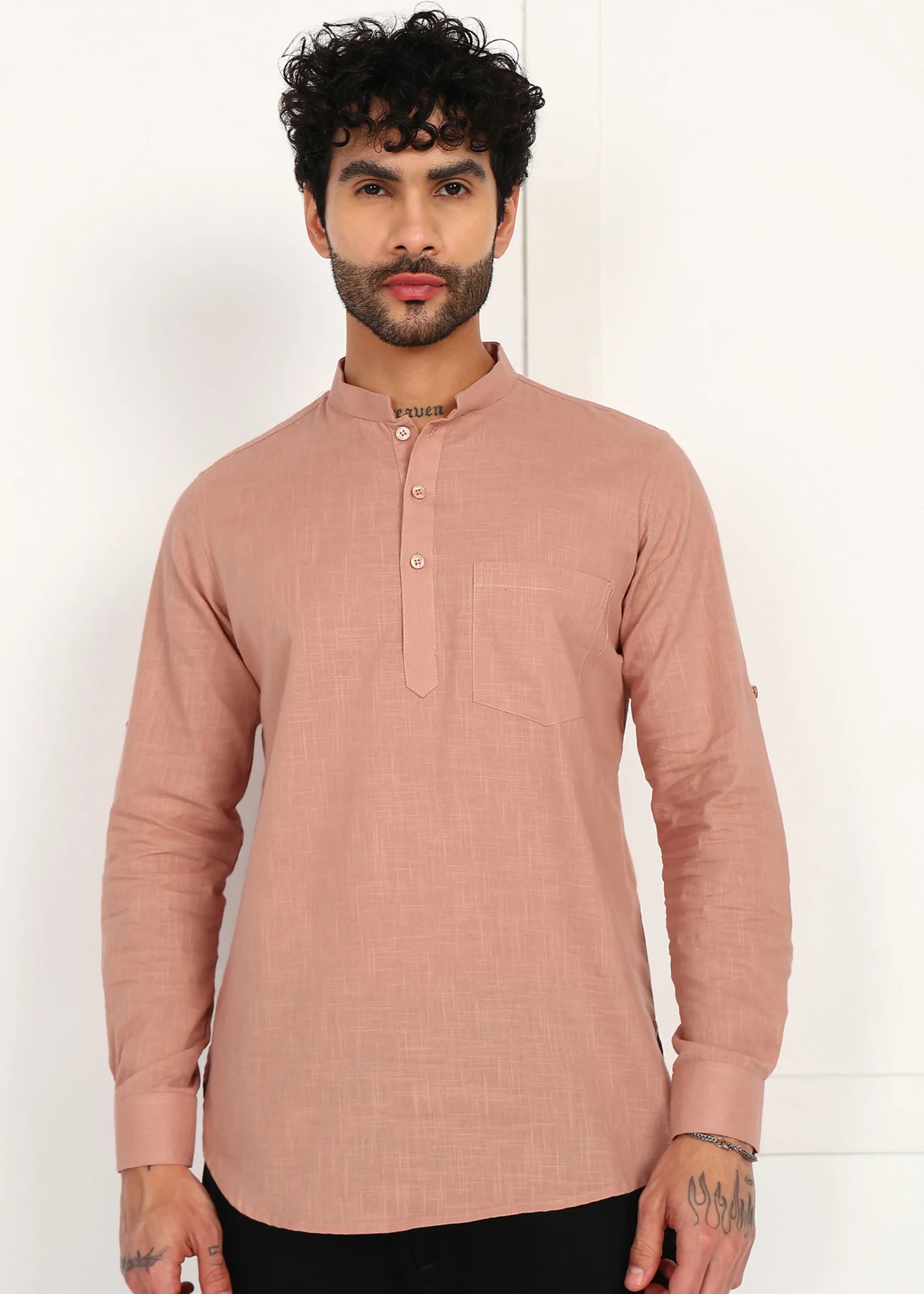 Men’s Peach Linen Short Kurta