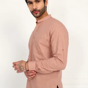 Men’s Peach Linen Short Kurta - Image 6