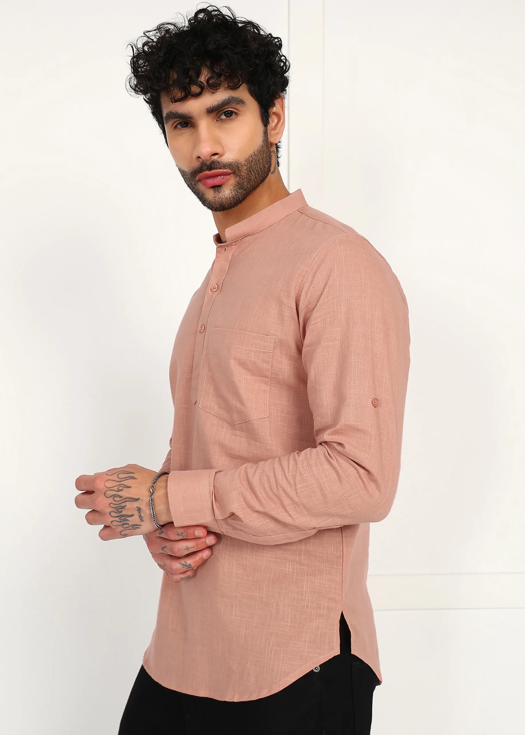 Men’s Peach Linen Short Kurta - Image 6