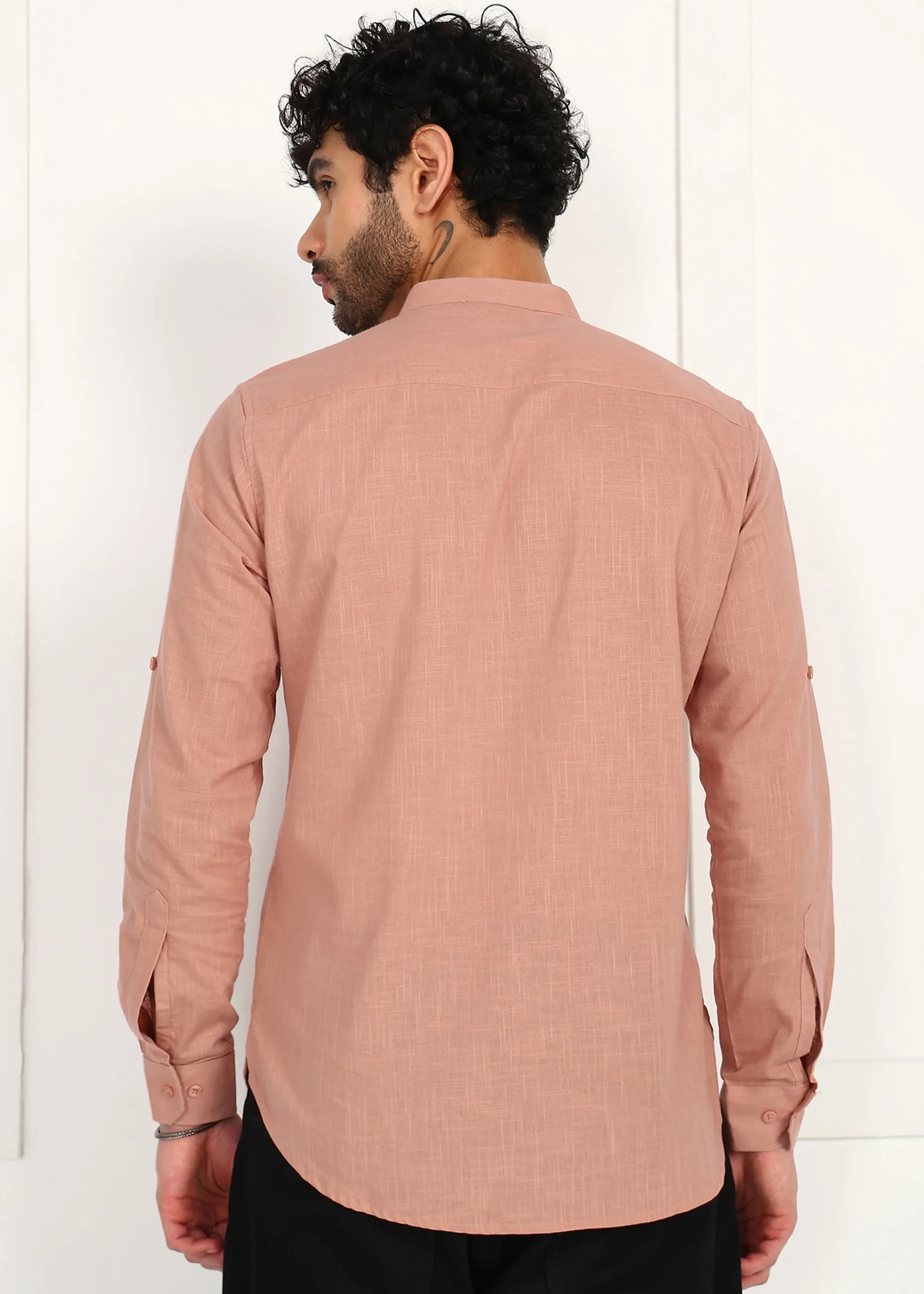 Men’s Peach Linen Short Kurta - Image 5