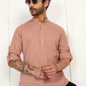 Men’s Peach Linen Short Kurta - Image 4