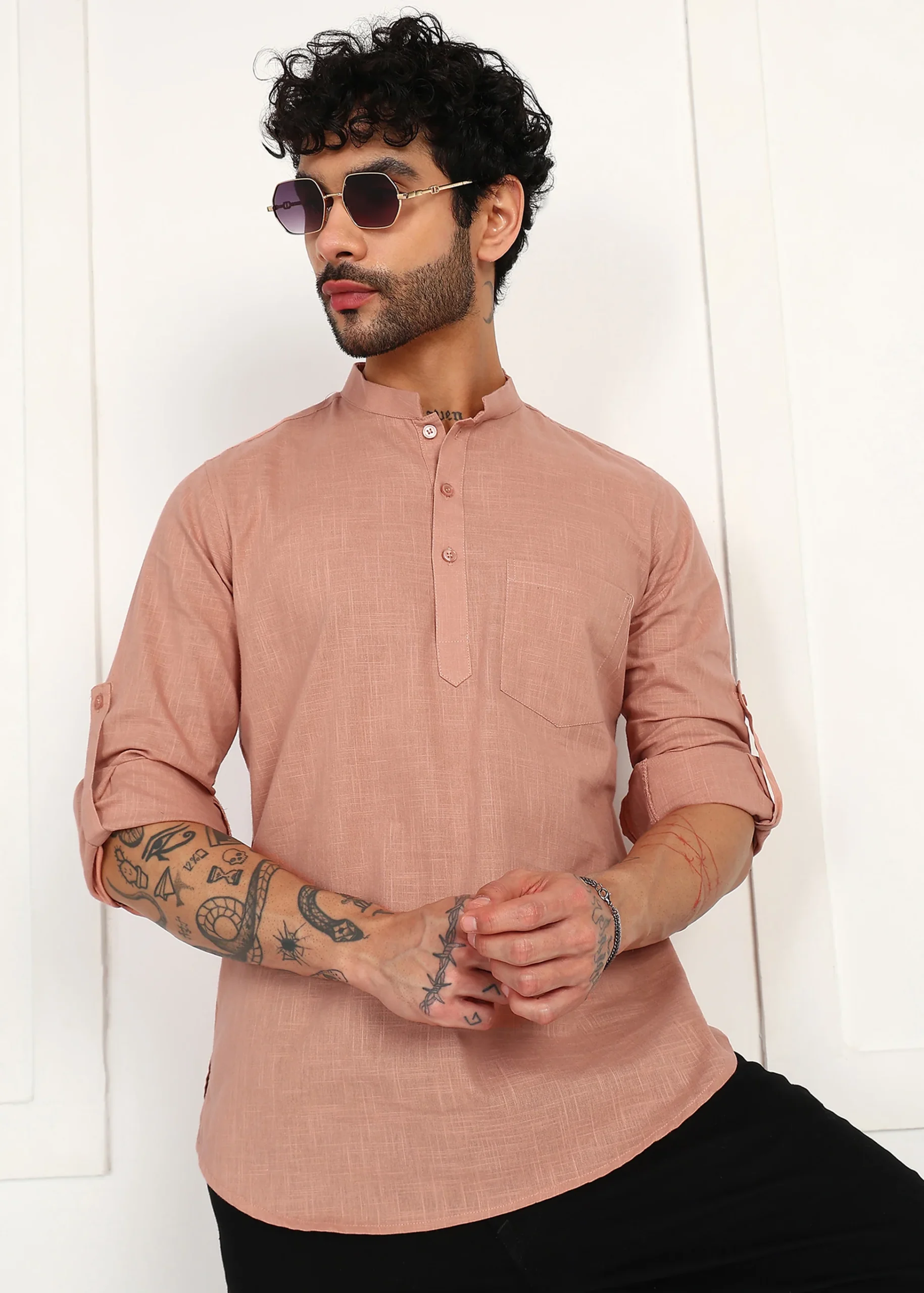 Men’s Peach Linen Short Kurta - Image 4