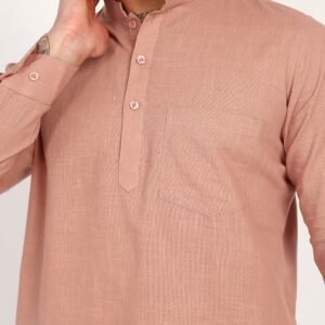 Men’s Peach Linen Short Kurta - Image 3