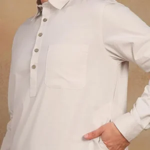 Beige Cotton Linen Pathani kurta with Salwar - Image 4