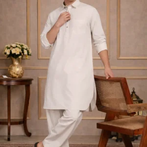 Beige Cotton Linen Pathani kurta with Salwar