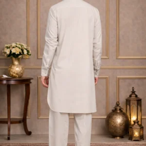 Alternative view of Beige Cotton Linen Pathani kurta with Salwar