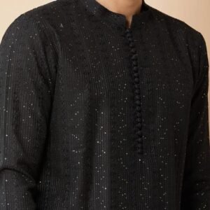 Black Chanderi Silk Kurta pyjama - Image 4