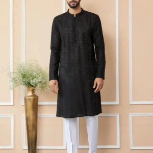 Black Chanderi Silk Kurta pyjama