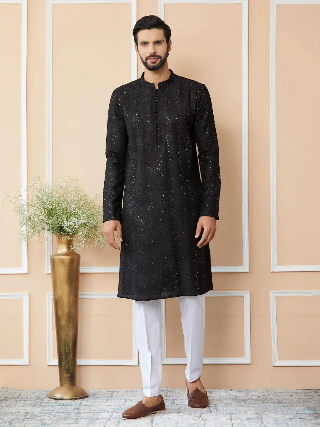 Black Chanderi Silk Kurta pyjama