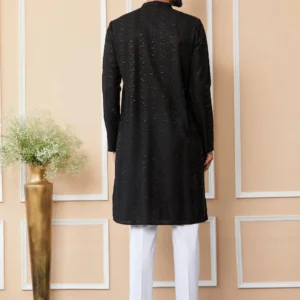 Alternative view of Black Chanderi Silk Kurta pyjama
