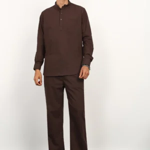 Cocoa Drift Linen Kurta Set - Image 3
