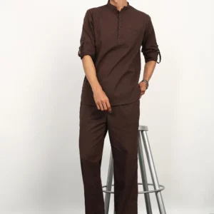 Cocoa Drift Linen Kurta Set