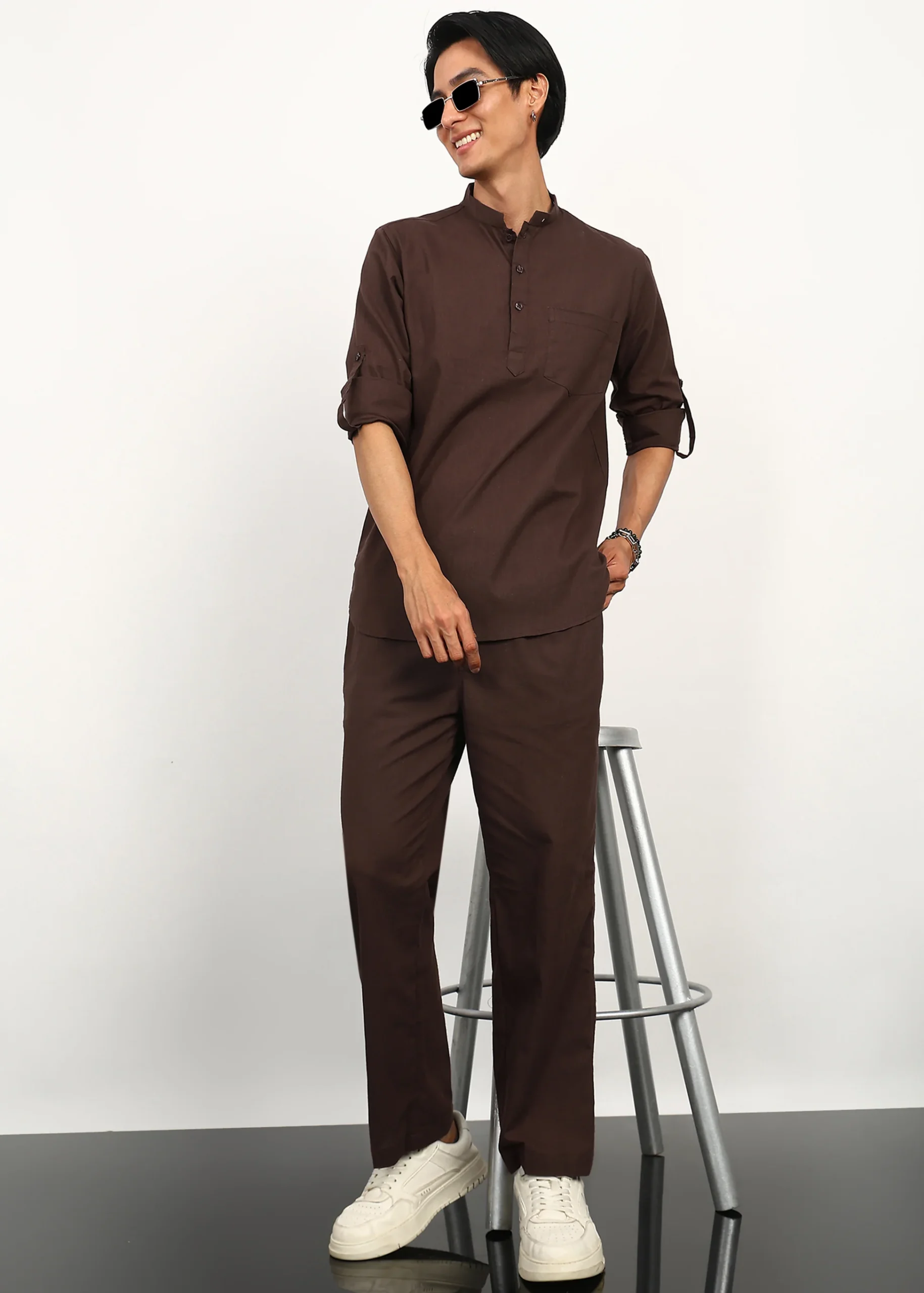 Cocoa Drift Linen Kurta Set