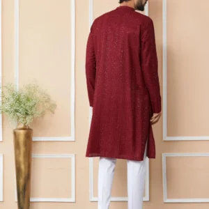 Alternative view of Dark Maroon Chanderi Silk Kurta pyjama