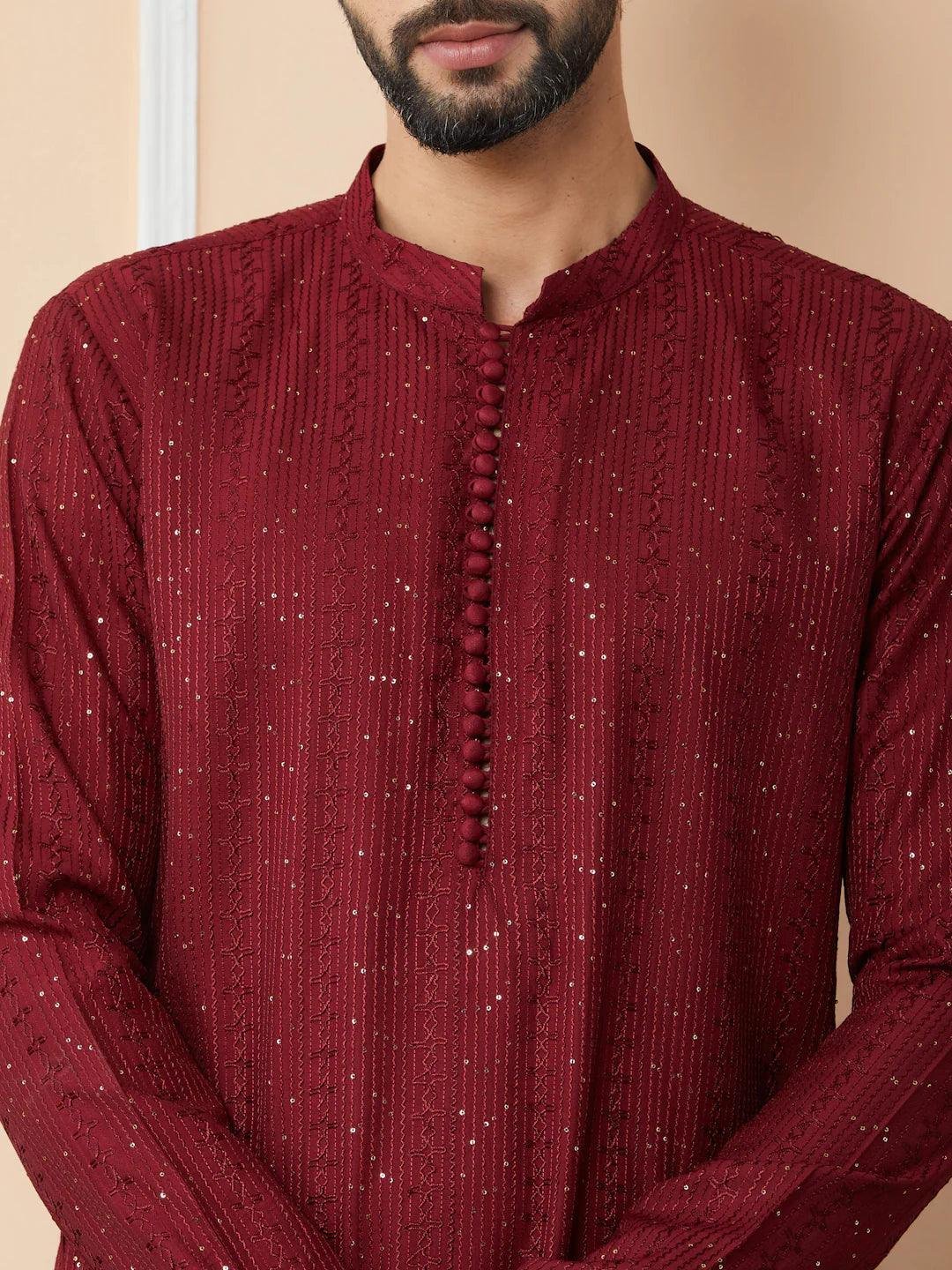 Dark Maroon Chanderi Silk Kurta pyjama - Image 5