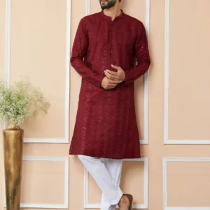 Dark Maroon Chanderi Silk Kurta pyjama