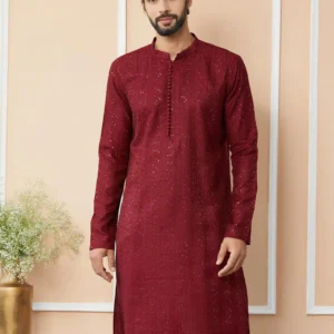 Dark Maroon Chanderi Silk Kurta pyjama - Image 4