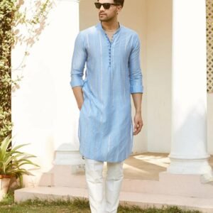 Embroidered Regular Sequinned Chanderi Silk Kurta with Pyjamas