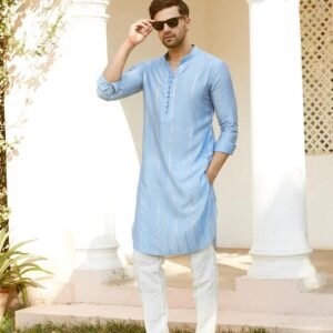 Embroidered Regular Sequinned Chanderi Silk Kurta with Pyjamas - Image 3