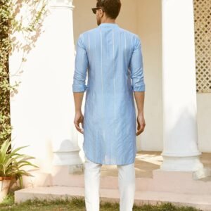 Embroidered Regular Sequinned Chanderi Silk Kurta with Pyjamas - Image 4