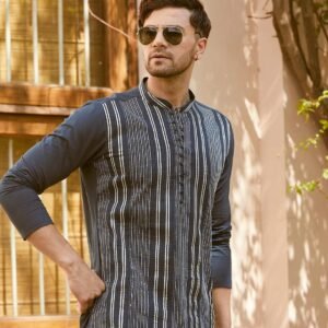 Alternative view of Gota Strips and Sequins Embroidered Pure Cotton Straight Kurta
