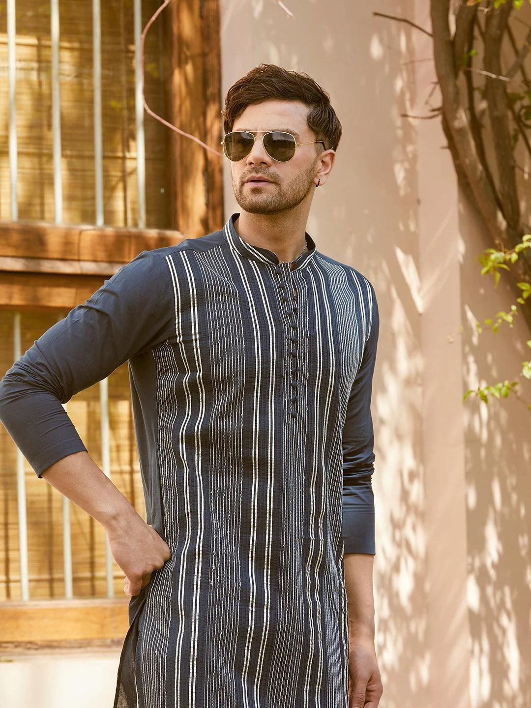 Gota Strips and Sequins Embroidered Pure Cotton Straight Kurta - Image 2