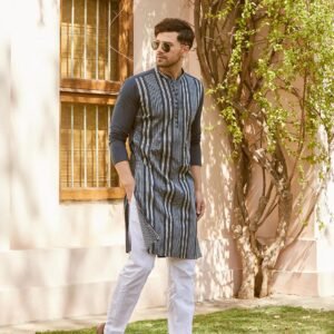 Gota Strips and Sequins Embroidered Pure Cotton Straight Kurta - Image 5