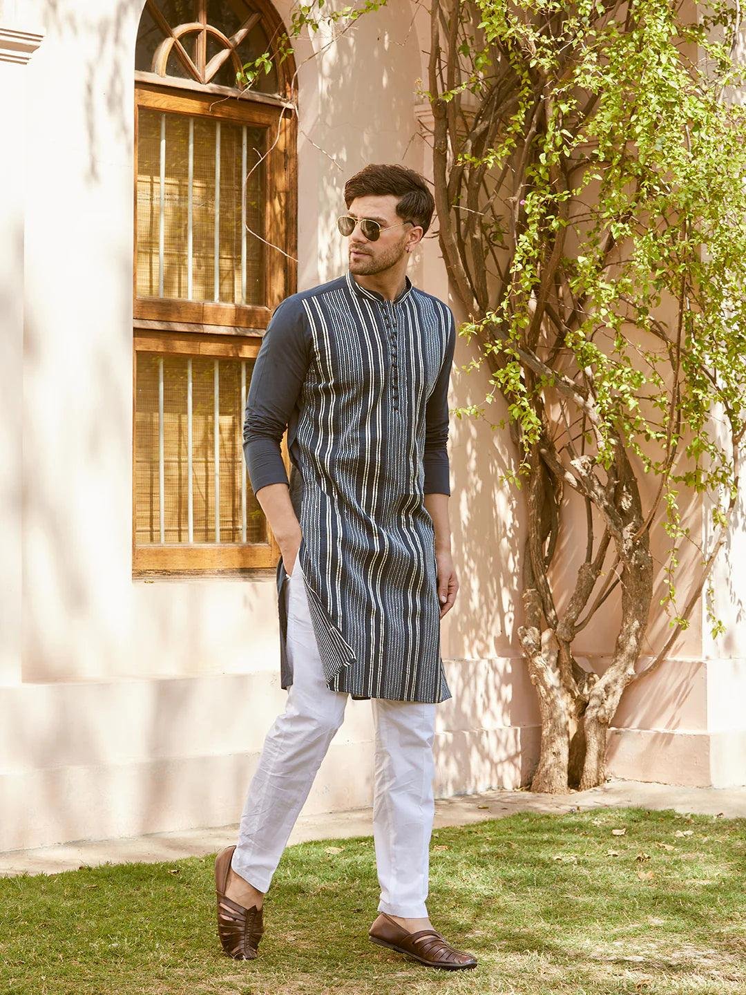 Gota Strips and Sequins Embroidered Pure Cotton Straight Kurta - Image 5