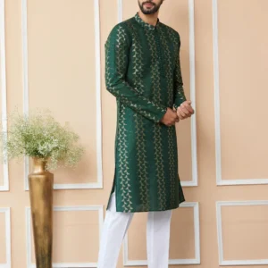 Alternative view of Green Chanderi Silk Kurta pyjama