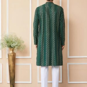 Green Chanderi Silk Kurta pyjama - Image 4