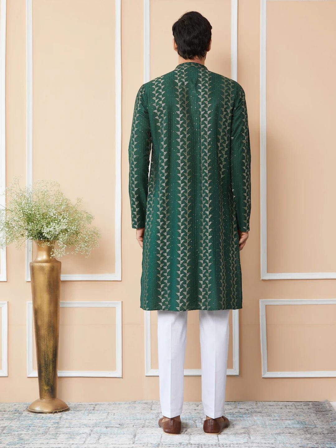 Green Chanderi Silk Kurta pyjama - Image 4