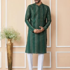 Green Chanderi Silk Kurta pyjama - Image 5