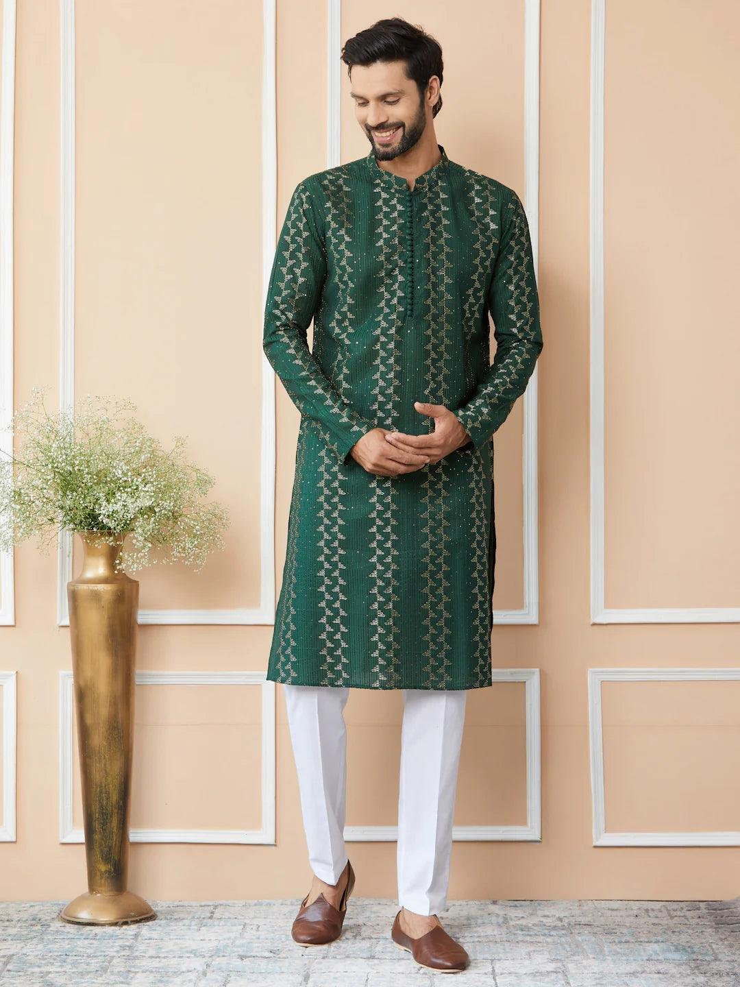 Green Chanderi Silk Kurta pyjama - Image 5