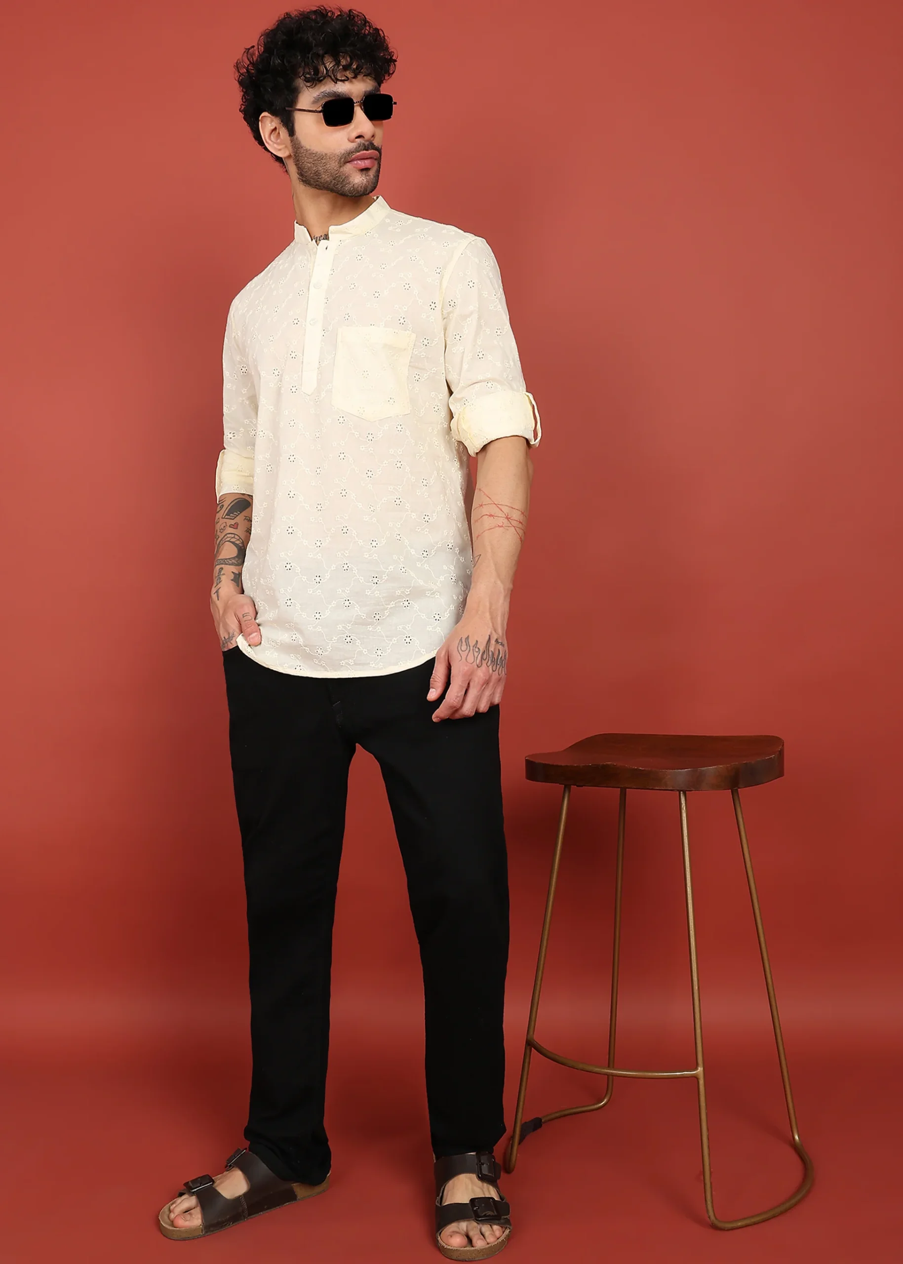 Ivory Noor Dotted Short Kurta