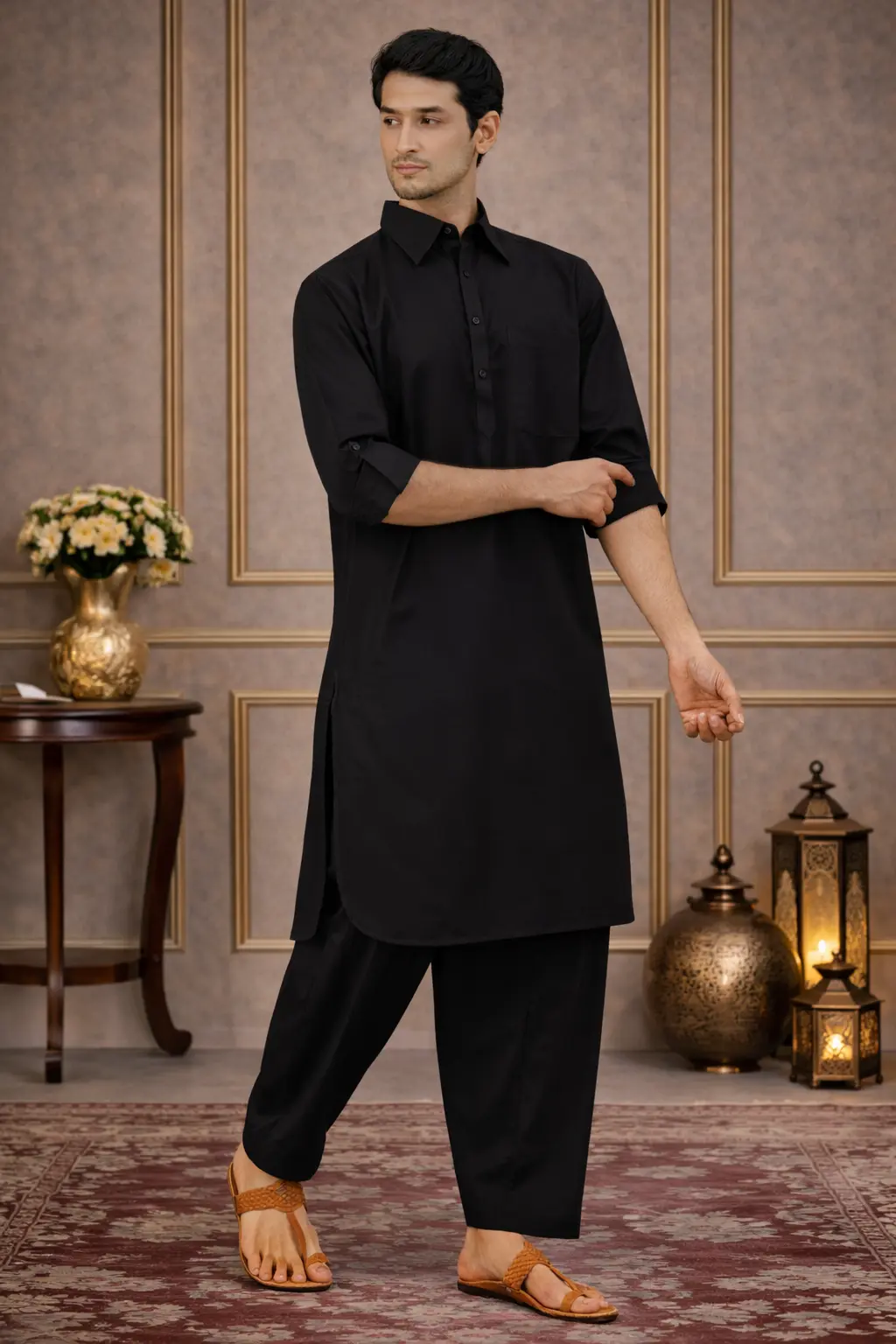 Men Black Pathani Suits - Image 3