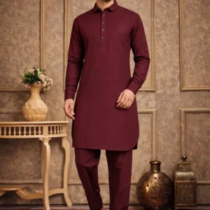 Men Maroon Pathani Suit