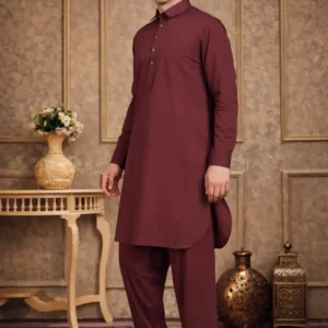 Alternative view of Men Maroon Pathani Suit
