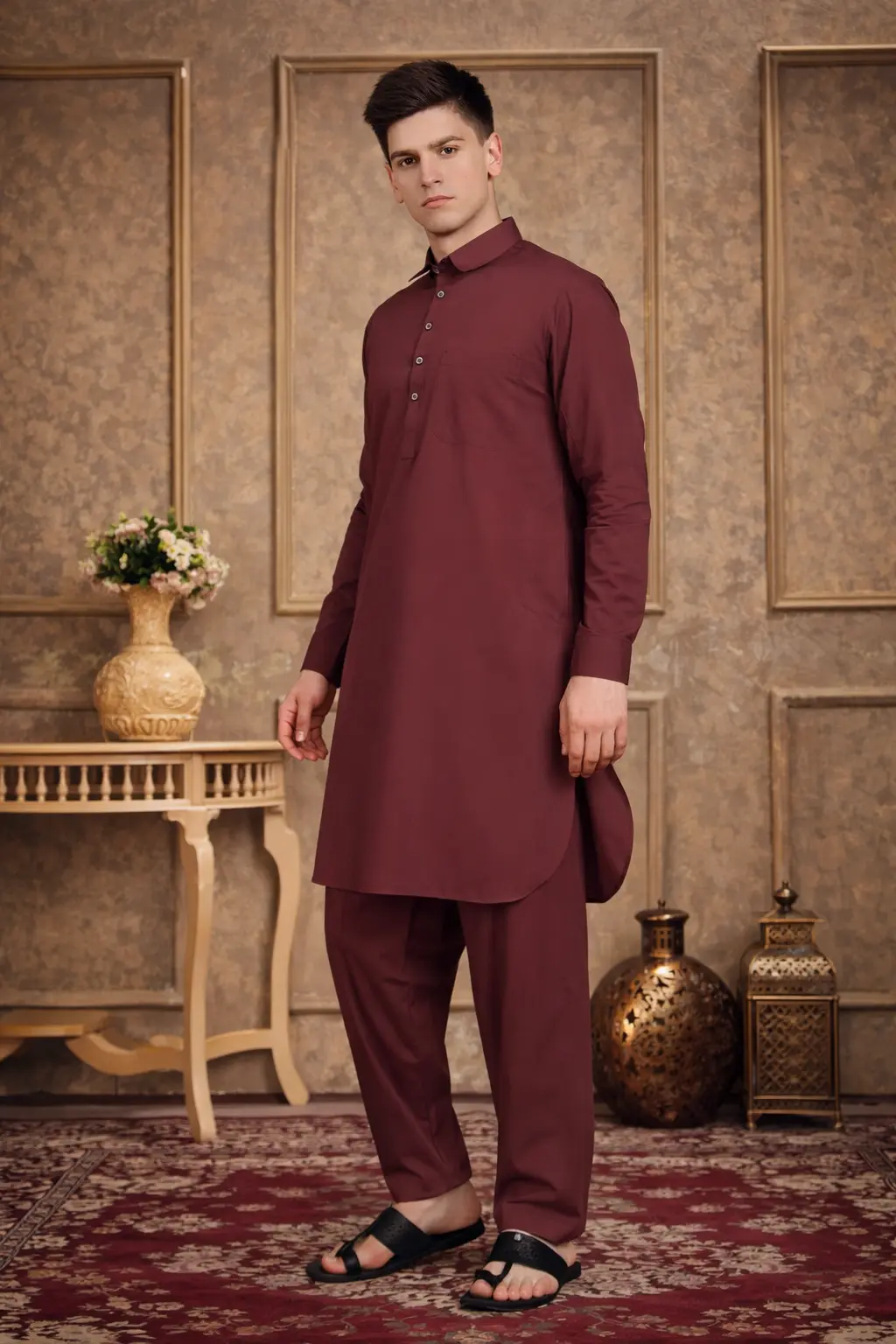 Men Maroon Pathani Suit - Image 2