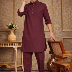 Men Maroon Pathani Suit - Image 3