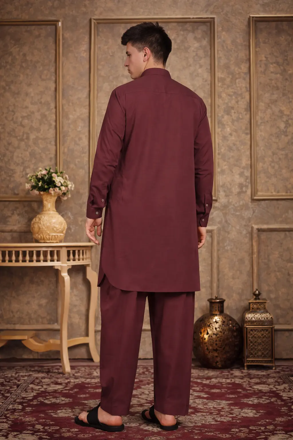 Men Maroon Pathani Suit - Image 4