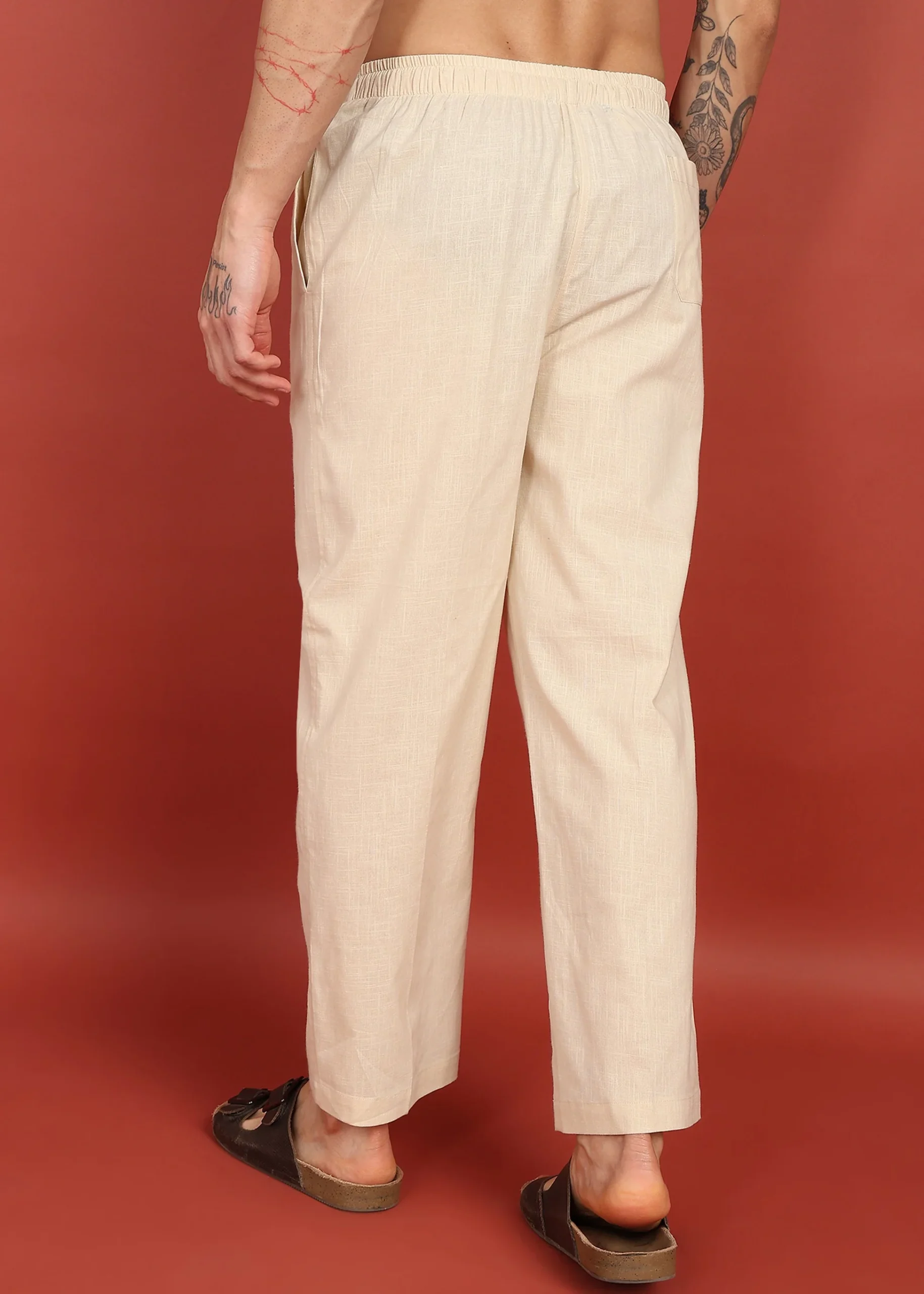 Navy blue & Beige Combo Men Linen Pajama (Pack of 2) - Image 4