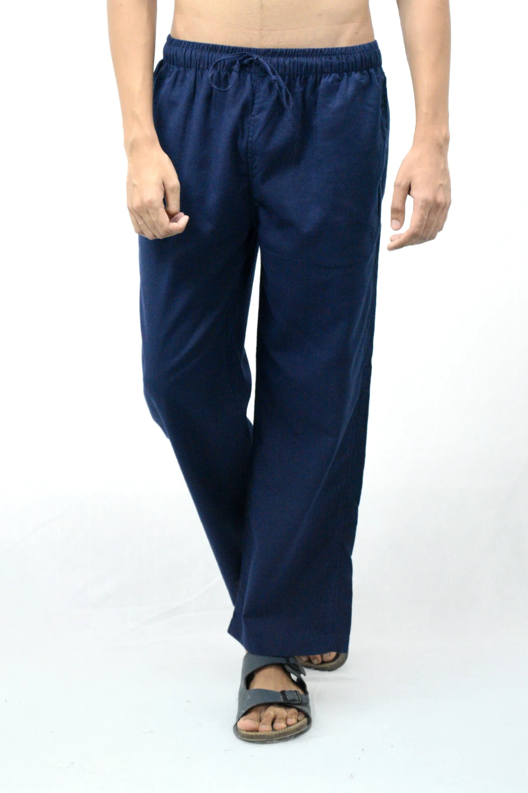 Navy blue & Beige Combo Men Linen Pajama (Pack of 2) - Image 3