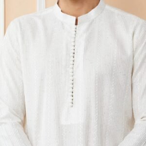 Off White Chanderi Silk Kurta Pyjama - Image 6