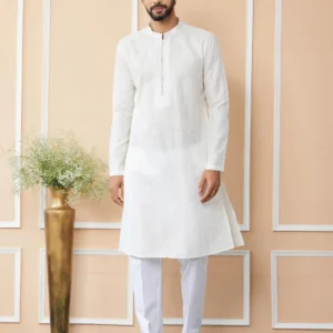 Off White Chanderi Silk Kurta Pyjama