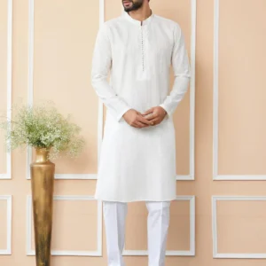 Off White Chanderi Silk Kurta Pyjama - Image 4