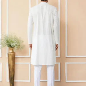 Off White Chanderi Silk Kurta Pyjama - Image 3