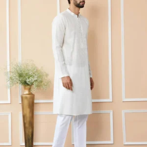 Alternative view of Off White Chanderi Silk Kurta Pyjama
